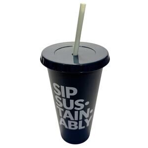 Starbucks Earth Day 16oz Blue "Sip Sustainably" Reusable Cold Cup w/Long Straw